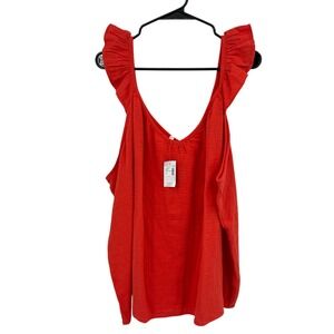 Cotton Gauze Ruffle Tank Top 4X Red Flowy Boho Plus Size Summer Resort Blouse